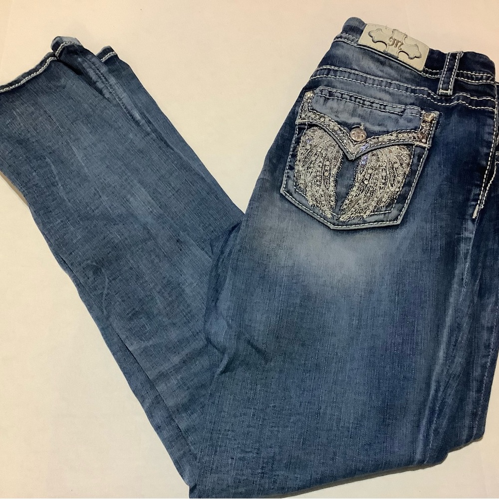Miss Me Jeans Size 32 MidRise Easy Straight Angel Wings Bg59